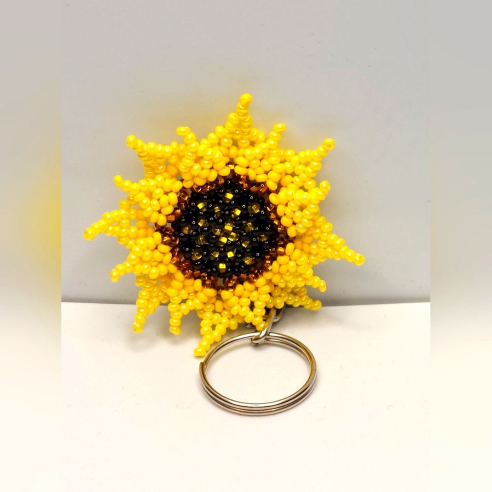 Sun Keychain, Yellow Sun, Native American Beading, Boho Sun Keychain, Handmade